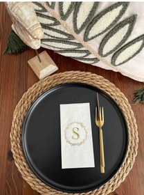 Resim Gold Yaldızlı Beyaz Çelenkli S Harfi Garson Peçete 16 Adet 