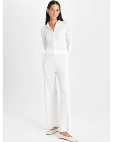 Resim Defacto Regular Fit Beli Lastikli Basic Düz Bürümcük Pantolon D4415AX24AUER105 Ekru 