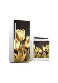 Resim Buzdolabı Ve Bulaşık Makinası Beyaz Eşya Sticker Kaplama Altın Çiçekler 