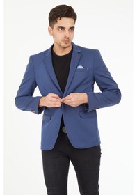 Resim Sposo 5109 Dar Kalıp Yarım Astarlı Mavi Erkek Blazer Ceket Mavi 