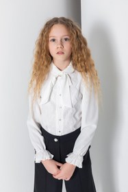 Resim Kız Çocuk Bebe Yaka Fiyonk Detaylı Dantelli Bluz - Ekru - 6 Yaş 