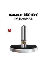 Resim Mey İthalat Modern Otomatik Baharat Öğütücü Seti Pilli, Paslanmaz Çelik, Led Aydınlatmalı Gri 