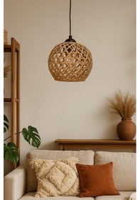 Resim Handmade Jüt Örme Tekli Top Şeklinde Sarkıt Hol Antre Çocuk Odası Kafe Avize Bej 