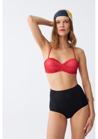 Resim Akbeniz Kadın Straplez Kırmızı Yüksek Bel Bikini Takımı 