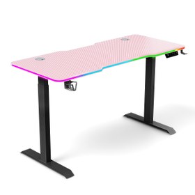 Resim G-Flex RGB Aydınlatmalı Elektrikli Yükseklik Ayarlı Oyuncu Masası - Siyah / Pembe / 160x80 