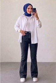 Resim Tesettür Diyarı Kadın İspanyol Kot Pantolon- Füme 