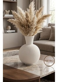 Resim Dekoratif Vazo Seramik Şık Vazo El Yapımı Özel Seri 20 Cm Bombeli Model Beyaz 