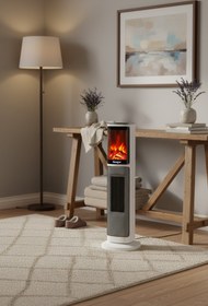 Resim Hoogar German 2075 L White Oben Seri OLED Şömineli Ekran Dijital Kule Tipi Turbo Hızlı Isıtıcı 