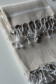 Resim %100 Pamuk Peştemal | Hafif, Emici, Hızlı Kuruyan | Peştemal + Peşkir Set | Sultan (Bej) 