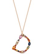 Resim Multicolor Safir ve Brown Pırlanta Taşlı Rose Altın D Harf Kadın Kolye 