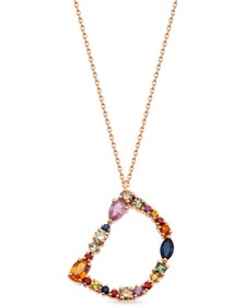 Resim Multicolor Safir ve Brown Pırlanta Taşlı Rose Altın D Harf Kadın Kolye 