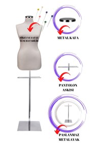 Resim Manken İstanbul Sünger Iğne Batabilen Paslanmaz Ayaklı 38 Beden Beyaz Kumaşlı Terzi Mankeni Prova Mankeni Po-01 