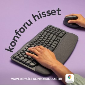 Resim logitech Wave Keys Kablosuz Bluetooth Dolgulu Avuç İçi Destekli Ergonomik Türkçe Q Klavye, Siyah 920-012311 