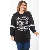 Resim Kadın Büyük Beden Siyah İçi Şardonlu Üç İplik Sweatshirt 65n37295-siyah Siyah 