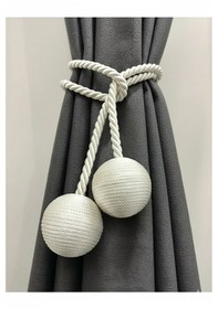 Resim İki Toplu Yan Bağlama Fon Perde Toplama Aparatı Krem 