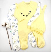 Resim bebekstar Bebek Star Şapkalı Patikli Sarı Ve Krem Ikili Bebek Tulumu 