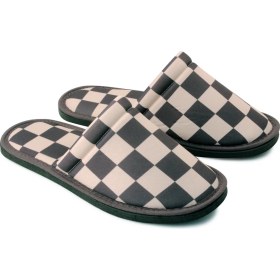 Resim Chochili Erkek Siyah Beyaz Dama Desenli Yumuşak Tabanlı Ev Terlik 