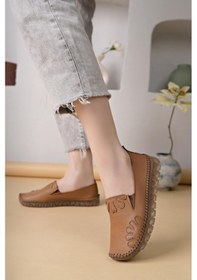 Resim Ayakdaş Saraç Detaylı Hakiki Deri Kadın Babet Ayakkabı Taba 