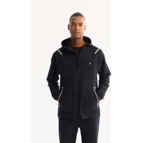 Resim AVVA Erkek Siyah Kapüşonlu Fermuarlı Bi-Stretch Regular Fit Sweatshirt A52Y1332 