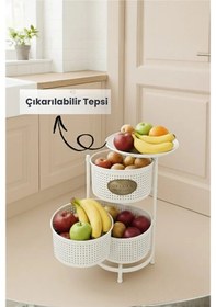 Resim 3 Katlı Tepsili Metal Sebzelik Açılır Metal Patates Soğan Meyvelik Sepeti Rafı Beyaz Beyaz 