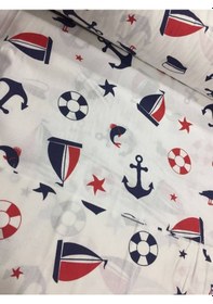 Resim Gemici Çapalı Marine Desen Poplin Akfil %100 Pamuk Nevresim Kumaş 