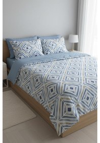 Resim Mavi Geometrik Çizgi Çift Kişilik %100 Pamuk Nevresim Takımı MAVI 