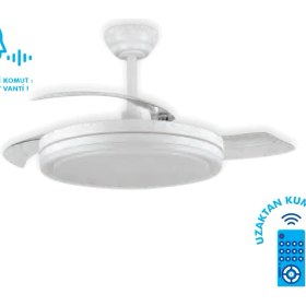 Resim VANTİ-KCF307-LEDLI Ses ve Kumanda Kontrollu Tavan Vantilatörü Beyaz Svlrs 