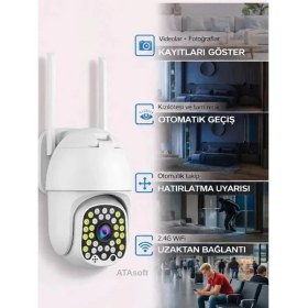 Resim ATAsoft 360 Derece Yönlendirilebilir Wifi Akıllı Haraket Sensörlü Takip 4x Zoom Ip Su Geçirmez Iç Dış Mekan Kamera 32 Ledli 1080P BLM05 