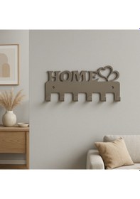 Resim Lunoart Home Yazılı Kalpli Metal Anahtarlık Askısı Duvar Tipi Anahtar Organizer Vizon 