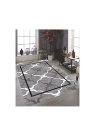 Resim Lastikli Kadife Halı Örtüsü Koyu Gri Gri - Altın 