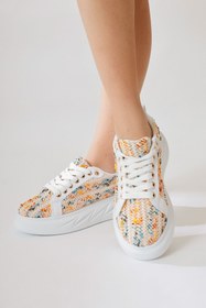 Resim Limoya Silfa Beyaz Örgü Desenli Yüksek Taban Bağcıklı Kadın Sneakers, Kadın Spor Ayakkabı Fırsat Ürünü 