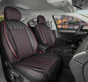 Resim Fresh Start Hyundai Accent Era Uyumlu Yarı Deri Oto Koltuk Kılıfı Ön Arka Takım Siyah Kırmızı 