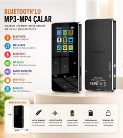 Resim SIGHTZER Bluetooth Lu Mp3-mp4 Çalar Ses Kayıt Fm Radyolu Şarjlı Mp4 Player Dahili Hoparlör 8gb Hafızalı 