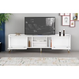 Resim Meltem Çelik - BMdekor Tv Sehpası Raks Beyaz Gold 180 Cm 