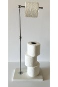 Resim bemdesign Kuvars Mermer Tuvalet Kağıdı Standı Gümüş (25X15 CM H: 60CM) 