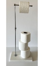 Resim bemdesign Kuvars Mermer Tuvalet Kağıdı Standı Gümüş (25X15 CM H: 60CM) 
