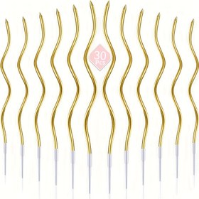Resim 30 adet Şık Altın Spiral Doğum Günü Mumluları Tutucularla - Uzun İnce Metalik Bobinli Kek Mumluları, Düğünler, Yıldönümler ve Parti Süslemeleri için İdeal, Kutlama Aksesuarları|Şık Mum Tasarımı|Metalik Bitiş 