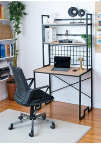 Resim 2 Raflı Metal Çalışma Masası Ahşap Raflı Kitaplık Laptop Masası Siyah 