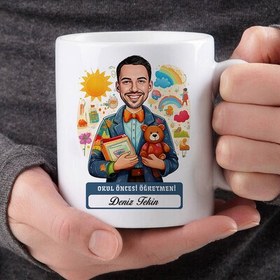 Resim En Başarılı Erkek Okul Öncesi Öğretmeni Karikatürlü Bardak 