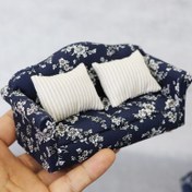Resim 1:12 Ölçekli Mini Koltuk ve 2 Yastık - Mavi Çiçek Desenli Bebek Evi Mobilyası, DIY Dekoratif Aksesuar, Minyatür Odalar & Bebek Evleri İçin 