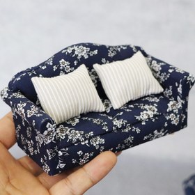 Resim 1:12 Ölçekli Mini Koltuk ve 2 Yastık - Mavi Çiçek Desenli Bebek Evi Mobilyası, DIY Dekoratif Aksesuar, Minyatür Odalar & Bebek Evleri İçin 