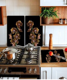 Resim Takım Halinde Kahve Orkide 20X30 CM Kesme Tablası ve 60X52Cm Cam 