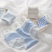 Resim 5'li Paket Kadın Pamuklu Külot - Yıldızlı Mavi Çizgili, Fiyonk Detaylı, Orta Bel, Nefes Alabilen Günlük Rahatlık İçin, Şık Dantel Kenar & Hafif Tasarım, Sevimli İç Çamaşırı, Konforlu Adet İç Çamaşırı, Eğlenceli Fiyonk Detayı, Zarif Kumaş 
