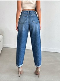 Resim Kadın Bilek Boy Mom Fit Kot Pantolon Mavi Mavi 