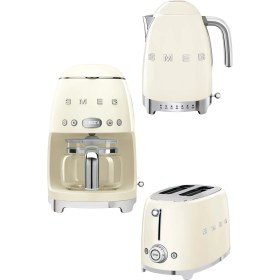 Resim Smeg 50's Style Krem Isı Ayarlı Kettle - 1x2 Ekmek Kızartma Makinesi ve Filtre Kahve Makine Seti 