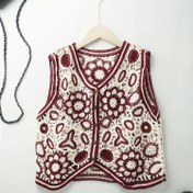 Resim Boho V-Neck Çiçek Örgü Kumaş Hollow Out Cardigan, Akrilik, Hafif Esneklik, Düzenli Uzunluk, Yaz, 14-18 Yaş Arası 