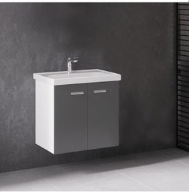 Resim Denko Terra 65 Cm Mdf Antrasit Gri Banyo Dolabı Alt Modül, Lavabo Antrasit - Gri 