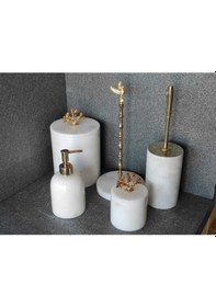 Resim Beyaz Mermer Gold Başak Aksesuarlı 5'li Banyo Seti Beyaz 