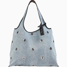 Resim Göz Delikli Denim Lüks Kadın Omuz Çantası - Mavi 