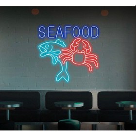 Resim Seafood Yazılı Ve Şekilli Neon Tabela Mavi 